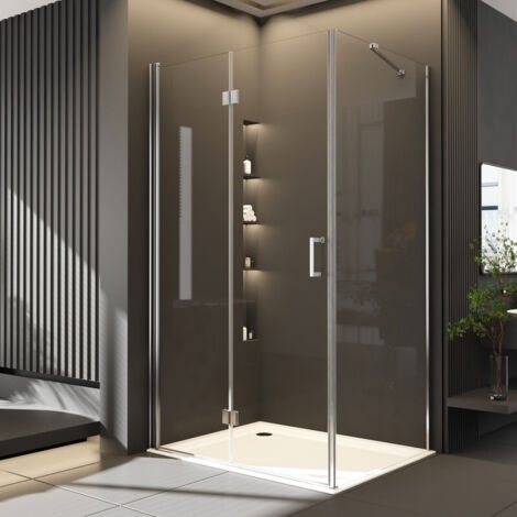Boromal Duschkabine Drehfalttür 120 x 80 x 195 cm Falttür mit Seitenwand 6mm NANO Beschichtung ESG Glas 180º Falttürkabine Duschabtrennung Dusche Duschwand (1/5)