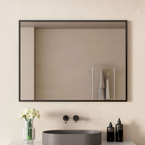 Wandspiegel 40 x 60 cm schwarzer Metallspiegel, kann horizontal oder vertikal aufgehängt werden Schwarz gerahmter Spiegel für das Badezimmer