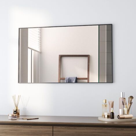 Badspiegel,Wandspiegel,Spiegel groß Schwarz Rechteckiger Kosmetikspiegel für Badezimmer Wohnzimmer Glatte Spiegeloberfläche 70x120 cm
