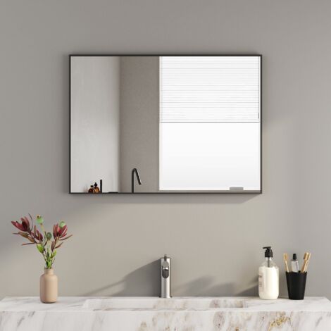 Badspiegel,Wandspiegel,Spiegel groß Schwarz Rechteckiger Kosmetikspiegel für Badezimmer Wohnzimmer Glatte Spiegeloberfläche 40x60 cm