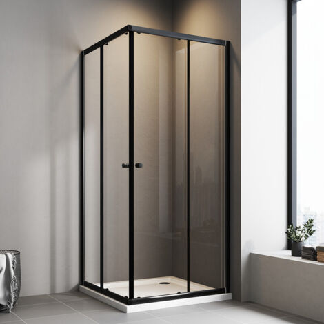 Duschkabine 90x100 cm Eckeinstieg Schwarz Duschkabine mit Schiebetüren, Duschabtrennung Duschwand Dusche 6mm ESG Glas, Höhe 185 cm Dusche Duschtür