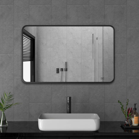 Spiegel Schwarz 60x80cm Rechteckiger Schwarz Rahmen Badspiegel Vertikal/Horizontal Badezimmerspiegel Schwarz Wandspiegel Schwarz Morden Dekorative Schwarzer Spiegel