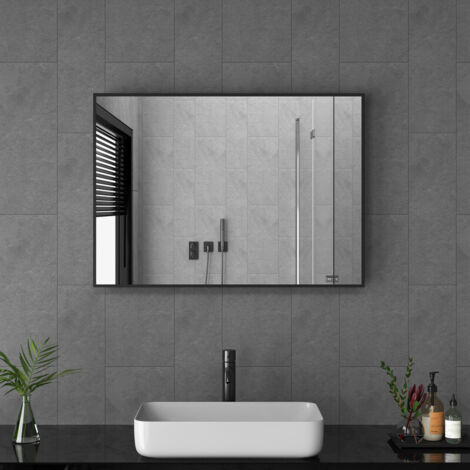 60x80/80x60cm Schwarz Spiegel Wandspiegel Rechteckig Metallrahmen ideal für Badezimmer Waschraum Wohnzimmer Badspiegel Badezimmerspiegel