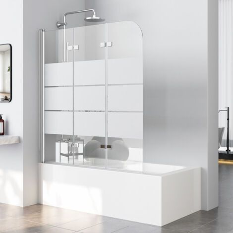 Boromal 140x140cm Badewannenaufsatz Badewannenfaltwand Milchglas 3-teilig Duschwand für Badewanne Faltbar 6mm ESG Sicherheitsglas Duschwand Badewanne Duschabtrennung Badewanne