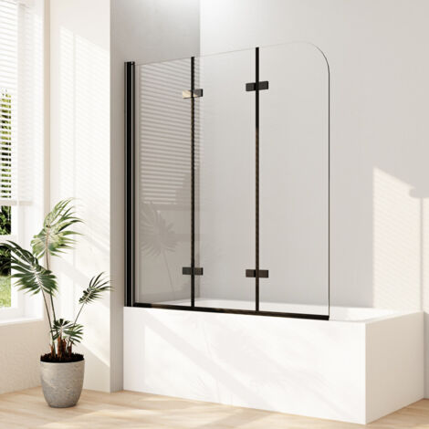Boromal Badewannenaufsatz Duschwand für Badewanne 3-teilig 130x140cm faltbar Duschwand Schwarz Duschtrennwand Duschabtrennung mit 6mm Nano Glas (1/5)