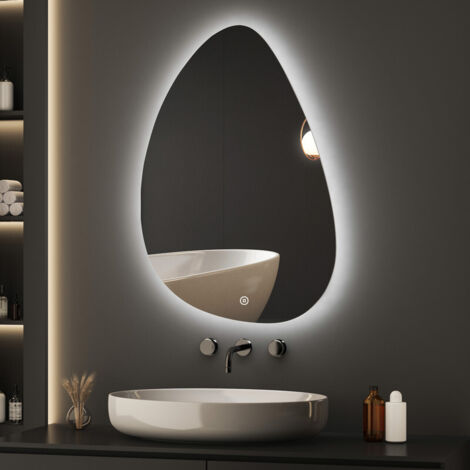 Boromal Asymmetrischer Badspiegel mit Beleuchtung 55x80cm LED Asymmetrischer Spiegel mit Beleuchtung Spiegel mit Licht Wandspiegel mit Touch-Schalter, 3 Lichtfarbe Dimmbar