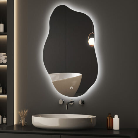 Boromal Asymmetrischer Badspiegel mit Beleuchtung 52x85cm LED Asymmetrischer Spiegel mit Beleuchtung Spiegel mit Licht Wandspiegel mit Touch-Schalter, 3 Lichtfarbe Dimmbar