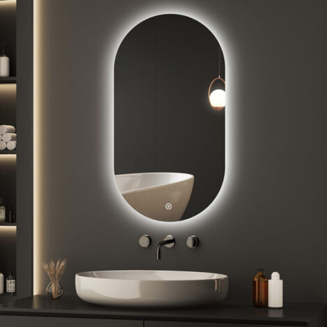 Boromal Badspiegel Oval mit Beleuchtung 50x90cm Ovaler Badezimmerspiegel mit Beleuchtung Spiegel mit Licht Oval LED Spiegel Wandspiegel mit Touch-Schalter + 3 Lichtfarbe Dimmbar