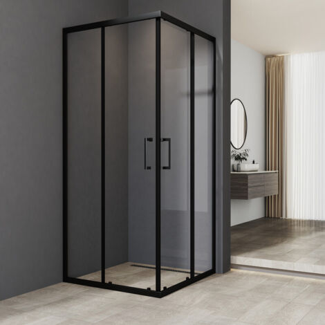 Schwarz Duschkabine 80x100cm Eckeinstieg, Duschkabine Schwarz mit Doppel Schiebetüren 6mm ESG Glas Duschabtrennung Dusche Duschwand Höhe 185cm (1/5)