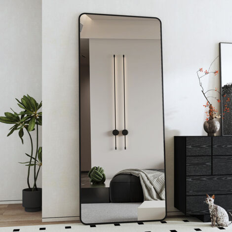 Spiegel groß Ganzkörperspiegel Schwarz 80x180cm Wandspiegel Schwarz Rechteckiger Standspiegel Metallrahmen Runde Ecke Wandmontage für Ankleidezimmer, Schlafzimmer, Wohnzimmer