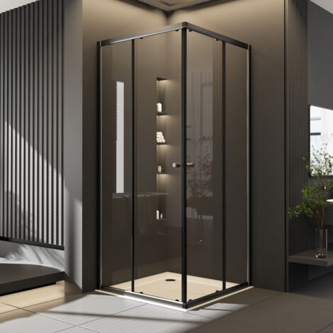 Duschkabine Schwarz 90x90x185cm Schiebetür Eckeinstieg Duschkabine Duschabtrennung aus 6mm ESG Sicherheitsglas, Komplettdusche Duschtür Dusche Duschwand Höhe 185cm (1/5)