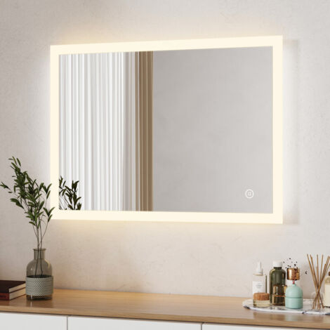 LED Badspiegel mit Beleuchtung 40x60cm Badezimmerspiegel 3 Lichtfarbe 3000-6500K Kaltweiß Neutral Warmweiß LED Spiegel mit Beleuchtung, Lichtspiegel Schminkspiegel mit Touchschalter