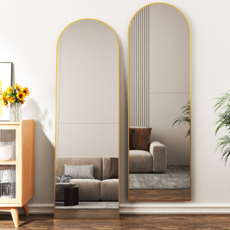 Boromal Gold Standspiegel Ganzkörperspiegel mit Gold Metallrahmen Ganzkörperspiegel Rundbogen 150 x 50 cm Wandspiegel Stehspiegel Standspiegel für Schlafzimmer, Wohnzimmer, Flur und Garderobe (1/5)