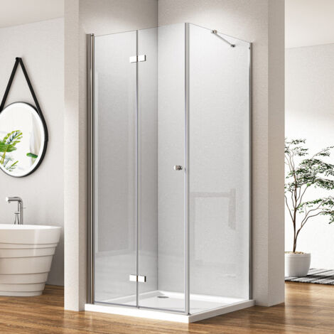 Duschkabine 80 x 80 cm Drehfalttür Duschkabine Eckeinstieg 180° Duschabtrennung Duschwand mit Seitenwand aus 6mm ESG Sicherheitsglas, Höhe 185cm, Ohne Duschwanne