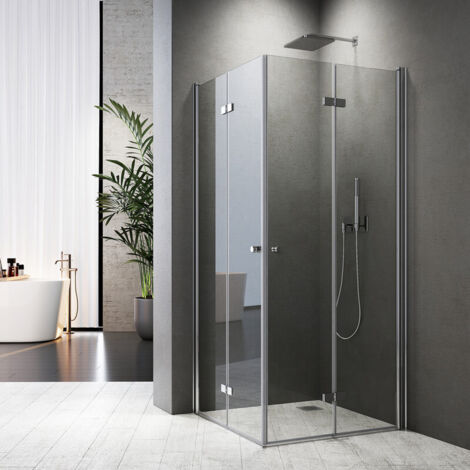 Duschkabine 80x80x185 cm Falttür 180º Duschabtrennung Eckeinstieg 6mm ESG-Glas Duschkabine Eckeinstieg mit Falttüren (1/5)