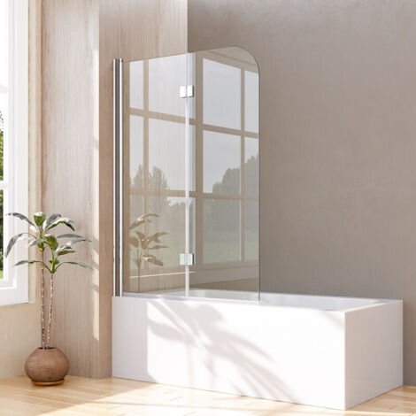 Duschwand für Badewanne 110 x 140 cm 2-teilig Faltbar Badewannenaufsatz Duschtrennwand Faltwand Duschabtrennung Badewanne 6mm Nano Glas Badewannenfaltwand