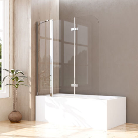 Duschwand für Badewanne 150 x 140 cm 2-teilig Faltbar Badewannenaufsatz Duschtrennwand mit Festteil Faltwand Duschabtrennung Badewanne 6mm Nano Glas Badewannenfaltwand