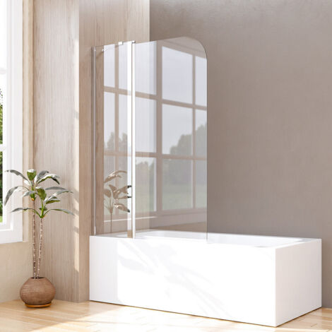 Duschwand für Badewanne 100 x 140 cm Badewannenaufsatz Duschtrennwand mit Stabilisator Faltwand Duschabtrennung 6mm Nano Glas Badewannenfaltwand