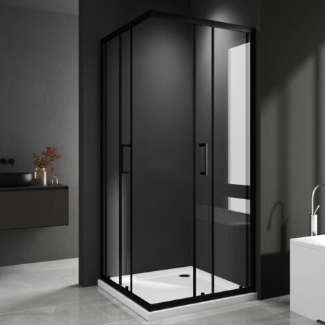 Duschkabine 90x100x185 Cm Eckeinstieg – Schwarze Schiebetür Mit 6 Mm ESG-Sicherheitsglas, Verstellbar
