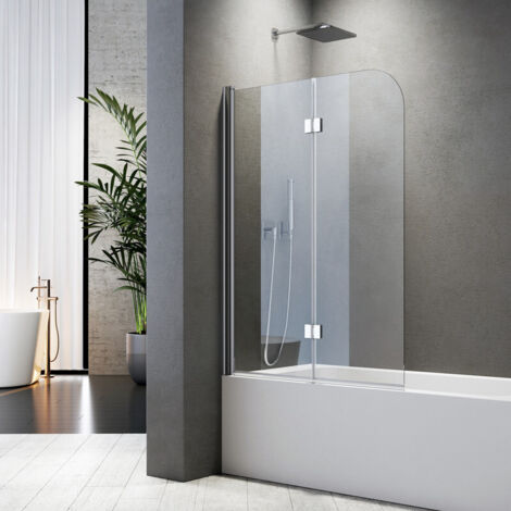 Duschwand für Badewanne 110 x 140 cm Badewannenaufsatz Duschwand 2-teilig Faltbar 6 mm NANO ESG-Sicherheitsglas Duschabtrennung Badewanne (1/5)