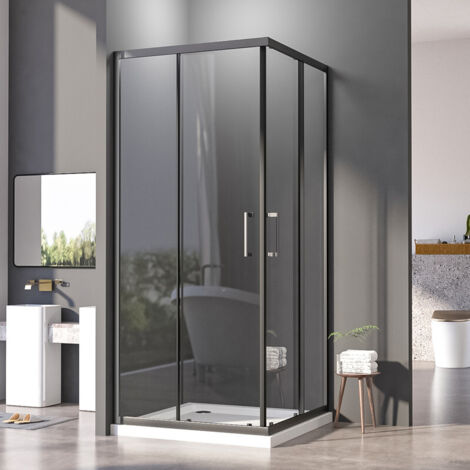 Schwarz Duschkabine 100x80 cm Schiebetür Eckeinstieg Duschkabine Duschwand Duschtür Duschabtrennung Eckdusche 6mm ESG Glas Höhe 185cm