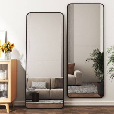 Schwarz Ganzkörperspiegel Wandspiegel Spiegel 80x180cm groß Standspiegel mit Metallrahmen Runder Ecke Wandmontage Spiegel für Ankleidezimmer, Schlafzimmer, Wohnzimmer, Badezimmer