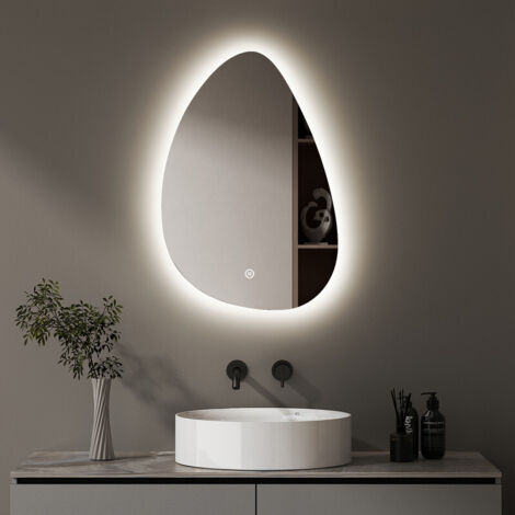 Unregelmäßiger Spiegel Asymmetrischer Spiegel mit Beleuchtung 55x80cm Asymetrischer Wandspiegel 3 Lichtfarbe Dimmbare 3000-6500K, ideal Dekorativer für Wand, Eingang, Flur