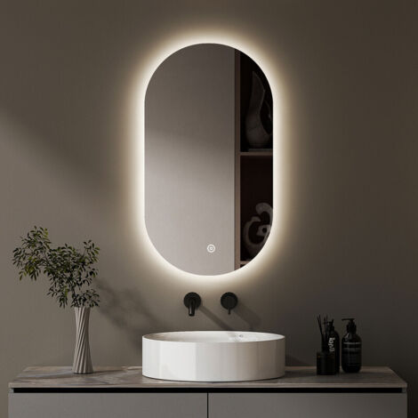 Badspiegel Oval 90x50cm Badspiegel mit Beleuchtung LED Badezimmerspiegel mit Beleuchtung, Touch-Schalter, 3 Lichtfarben Dimmbar, Memory-Funktion