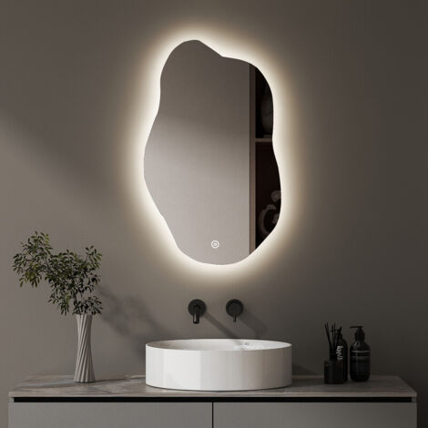 Unregelmäßiger Spiegel Asymmetrischer Spiegel mit Beleuchtung 52x85cm, Asymetrischer Wandspiegel 3 Lichtfarbe Dimmbare 3000-6500K, ideal Dekorativer für Wand, Eingang, Flur