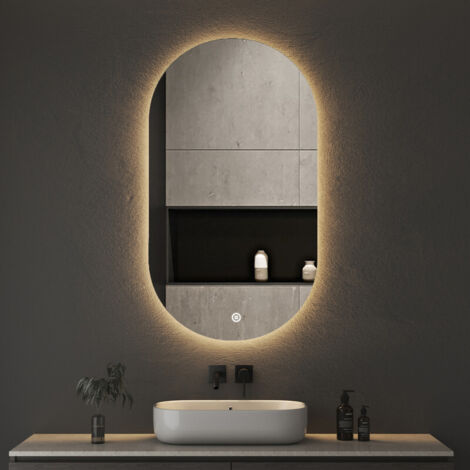 Boromal Badspiegel Oval 90x50 cm Badspiegel mit Beleuchtung LED Badezimmerspiegel mit Beleuchtung, Touch-Schalter, 3 Lichtfarben Dimmbar, Memory-Funktion