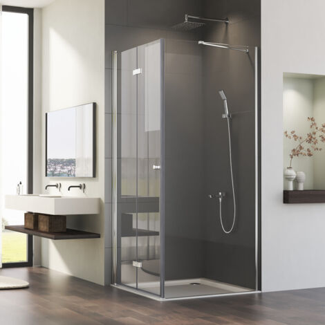 Duschkabine 100x75 cm Eckeinstieg Falttür Duschabtrennung Eckeinstieg Duschwand Dusche mit Seitenwand aus 6mm ESG Sicherheitsglas, Höhe 185 cm