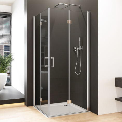 Duschkabine 80 x 80 cm Eckeinstieg Falttür Beide Seiten Faltbar 180º Duschabtrennung Drehfalttür Dusche aus 6mm ESG Sicherheitsglas mit Nanobeschichtung, Höhe 195cm