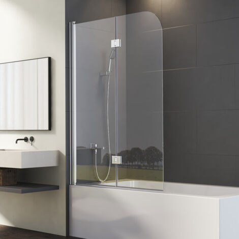 Duschwand für Badewanne 120x140cm Duschwand Badewanne 2-teilig faltbar Duschtrennwand für Badewanne Duschabtrennung Badewanne, Badewannenaufsatz 6mm ESG Sicherheitsglas