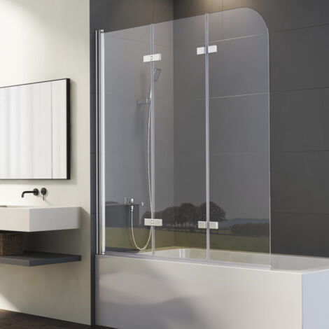 Duschwand für Badewanne 140x140cm Duschwand Badewanne 3-teilig faltbar Duschtrennwand für Badewanne Duschabtrennung Badewanne, Badewannenaufsatz 6mm ESG Sicherheitsglas