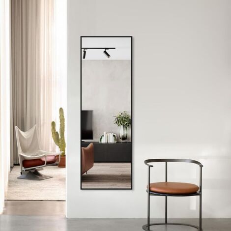 Ganzkörperspiegel 50x150cm Schwarz Rechteckiger Standspiegel, Groß Wandspiegel mit Schwarz Rahmen Ankleidespiegel, Bodenspiegel für Schlafzimmer, Wohnzimmer, Flur und Ankleidezimmer (1/5)