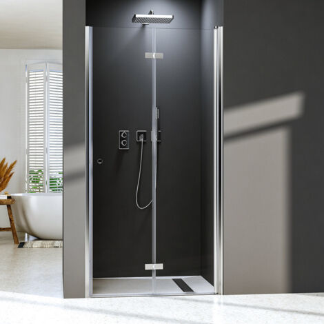 Duschtür 75x185cm Falttür Nischentür Drehfalttür 180° Falttürkabine 6mm ESG Sicherheitsglas Nische Dusche Höhe 185cm