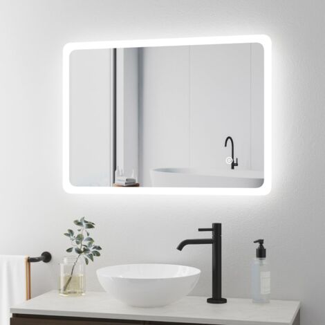 Badspiegel Mit LED-Beleuchtung – 50x70 Cm, Antibeschlag, Dimmbar, 3 Farbtemperaturen, Schwarzer Aluminiumrahmen