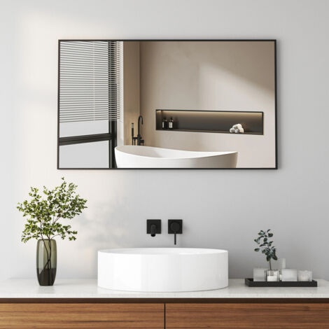 Wandspiegel 100x60 cm Schwarz Metallrahmen Badspiegel Ohne Beleuchtung Rechteckig Spiegel für Bäd, Schlafzimmer, Gäste WC