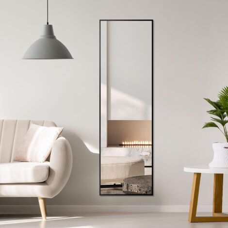 Schwarz Ganzkörperspiegel Standspiegel 150x50cm Metallrahmen HD Groß Garderobenspiegel Wandspiegel Rechteckiger für Ankleidezimmer Schlafzimmer Wohnzimmer (1/5)