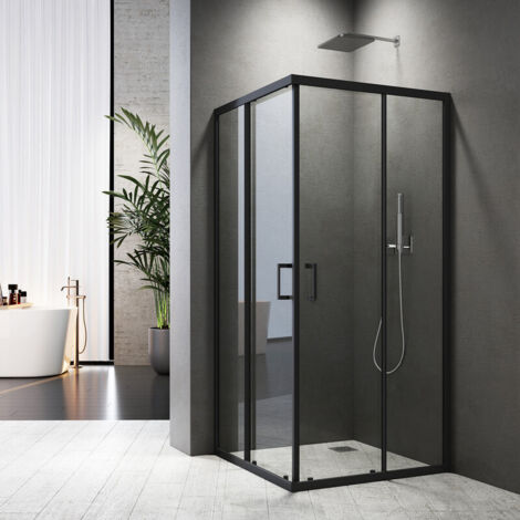Duschkabine Schwarz 90x90x185cm Eckeinstieg Doppel Schiebetür Duschabtrennung Duschwand 6mm ESG Sicherheitsglas (1/5)