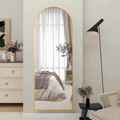 Standspiegel Bogen 150x50cm Groß Ganzkörperspiegel HD Bodenspiegel Wandspiegel mit Rahmen, Full Body Mirror für Schlaf-, Wohn-, Ankleide-, hängend oder an die Wand gelehnt (Gold) (1/5)