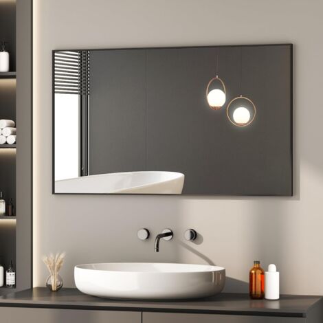 Spiegel Rechteckiger für Wand 70x100 cm Badspiegel Ohne Beleuchtung Schwarz Metallrahmen Wandspiegel für Bad, Schlafzimmer, Toilette, Wohnzimmer(Design mit Rechter Winkel) (1/5)