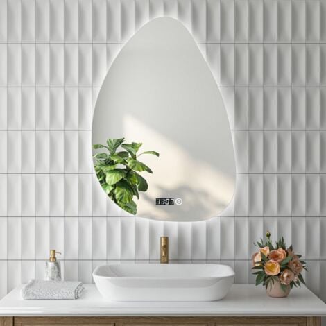 OUMUSU LED Badspiegel 60x80 Cm - Asymmetrisch Mit Entnebelung & 3 Lichtfarben | Bruchsicher