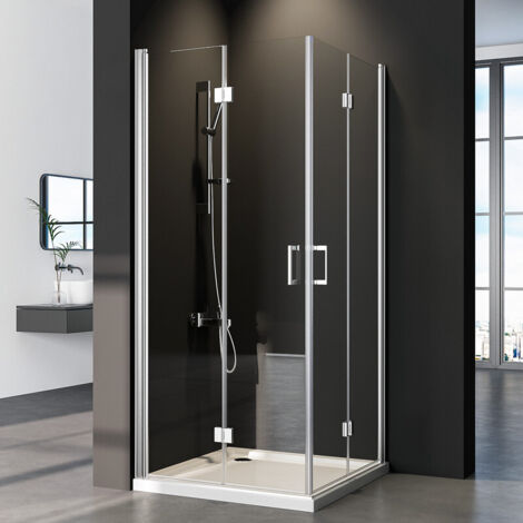 Duschkabine Falttür 75x90x195cm Eckeinstieg Doppel Faltbar Duschwand Duschabtrennung mit 6mm Nano ESG-Sicherheitsglas, Silber Faltbare Duschtür Falttür beidseitig 180° schwenkbar, Höhe 195cm (1/5)