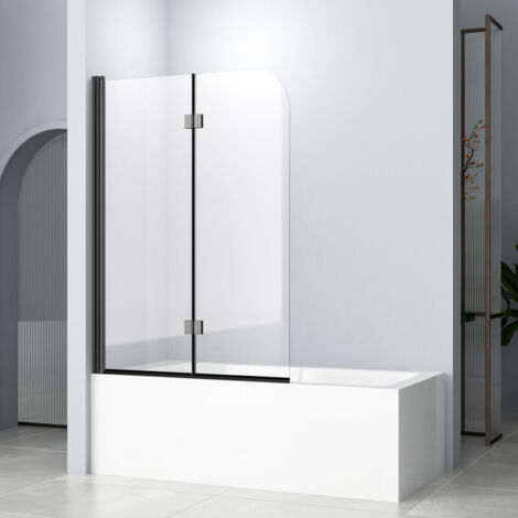 Duschwand für Badewanne 100x140cm 2-Teilig faltbar Badewannenaufsatz, Schwarz Duschabtrennung Duschtrennwand Badewanne mit 6mm ESG Nano Easy-Clean Sicherheitsglas, Faltwand für badewanne (1/5)