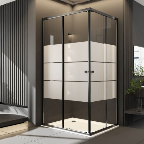 Duschkabine Eckeinstieg 75x90cm Schwarz Schiebetür Duschabtrennung Dusche Gestreift Doppel Schiebetüren Duschwand mit 6mm ESG Sicherheitsglas Duschkabine Eckdusche Höhe 185cm (1/5)