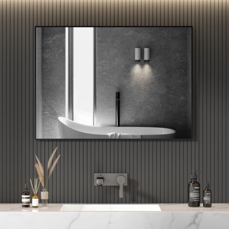 Schwarz Wandspiegel 100x70 cm mit Schwarzer Rahmen hochwertigen Moderner Design Badspiegel Rechteckiger Badspiegel für Schlafzimmer Flur Wohnzimmer Badezimmer (1/5)