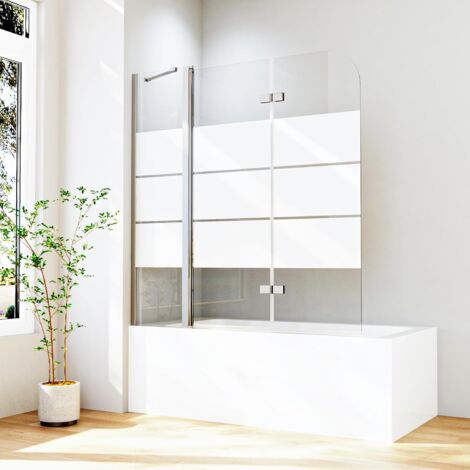 Duschwand Für Badewanne – 140x140 Cm, 3-teilig Faltbar – ESG-Sicherheitsglas 6mm, Schwarz, Mit Hebe-Senk-Funktion