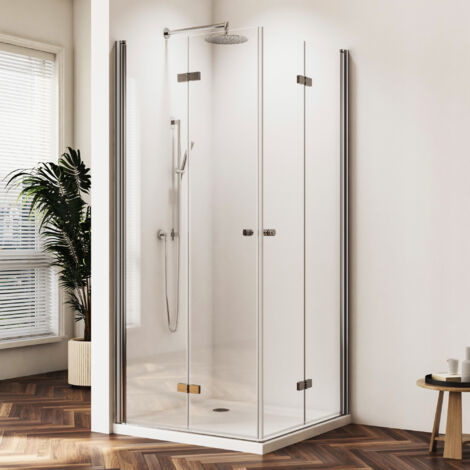 EMKE Duschkabine 80x80x195cm | Falttür Eckeinstieg | 6mm ESG Sicherheitsglas