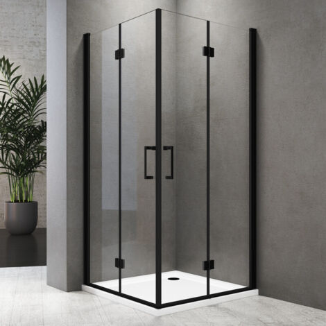 Boromal Schwarz Duschkabine 90x100 cm Falttür Eckeinstieg Duschkabine Eckdusche Dusche Duschwand, 6mm NANO Sicherheitsglas, Höhe 195 cm